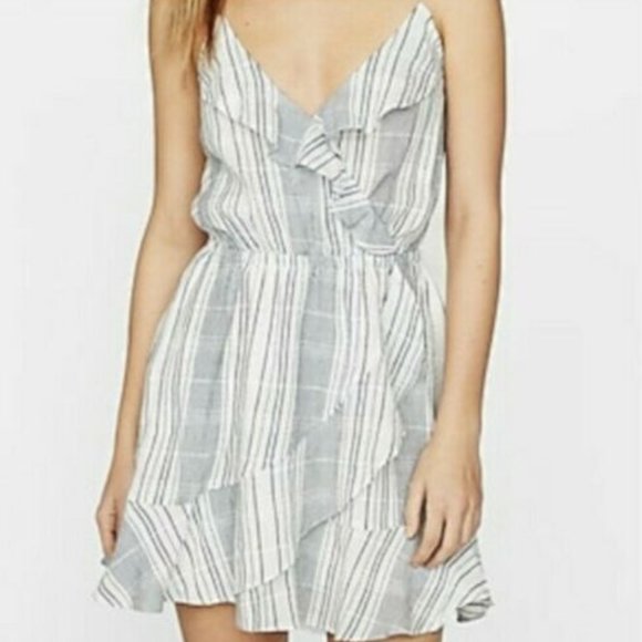 Express Dresses & Skirts - NWT Express Ruffle Wrap Cami Blue Striped Dress SP